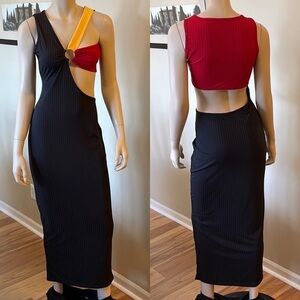 Color Block Fitted Trendy Ribbed Cutout Dress D/4/A1434